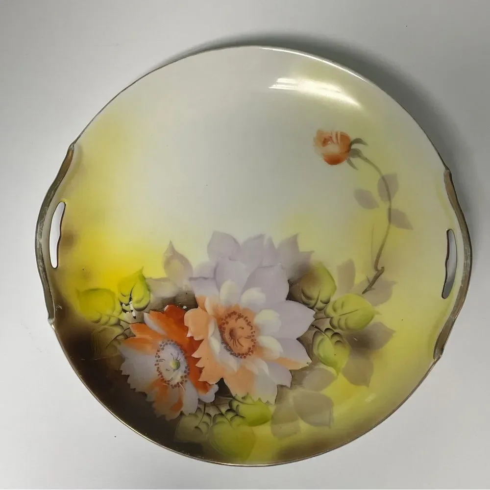 Vintage Noritake Double-Handled Cake Plate – Hand-Painted Floral – Made in Japan